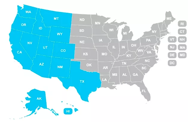Map of 14 WRNN states: Alaska, Arizona, California, Colorado, Hawaii, Idaho, Montana, New Mexico, Nevada, Oregon, Texas, Utah, Washington, Wyoming
