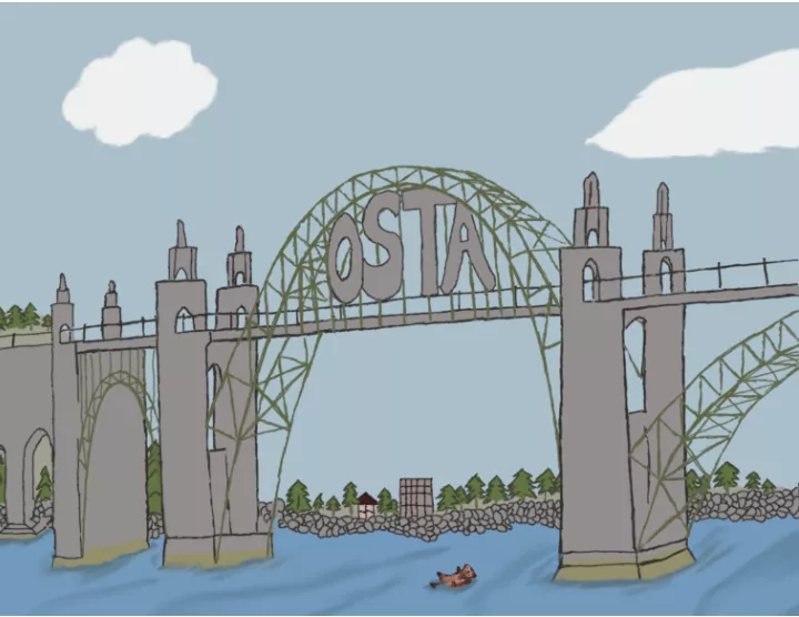 A cartoon image of the Newport Bridge